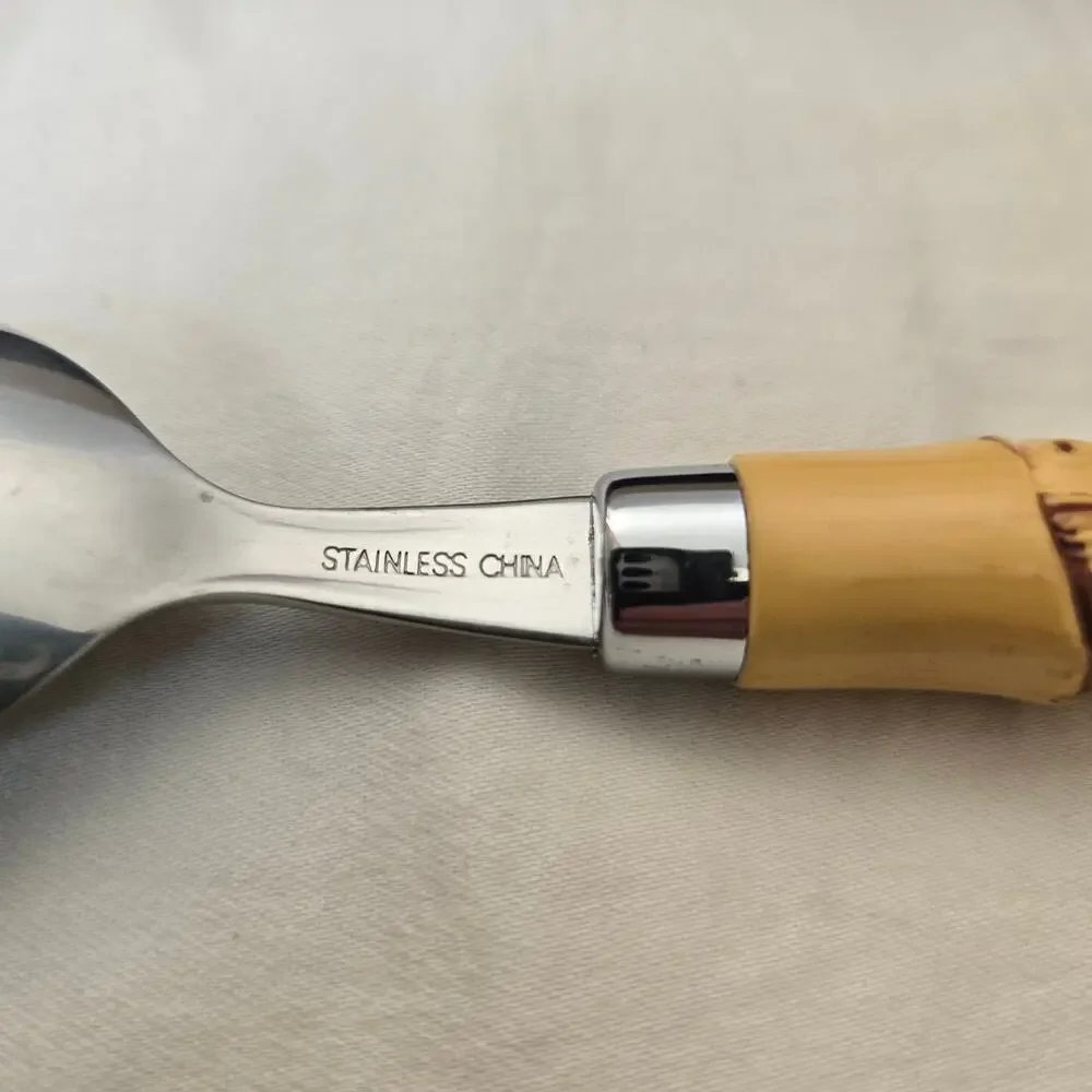 New Faux Bamboo Flatware Set of 20 Stainless Steel